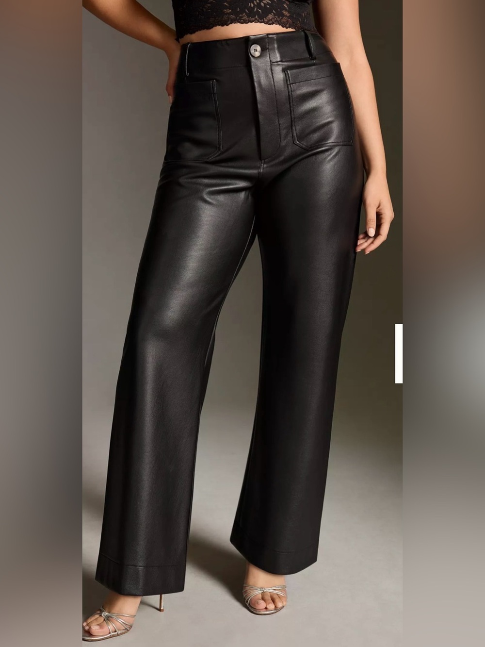 Anthropologie Maeve The Colette Cropped Wide-Leg Faux Leather Pants Black. Sz 31